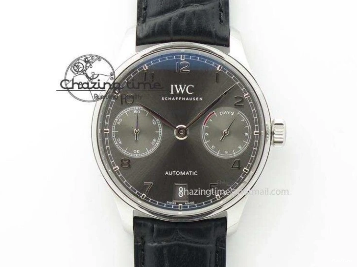 MIROTIME 0324 Portuguese Chrono RG IW371433 Jackie Chan ZF 1:1 Best Edition Gray Dial On Black Leather Strap A7750 V WrinkleFree 7273